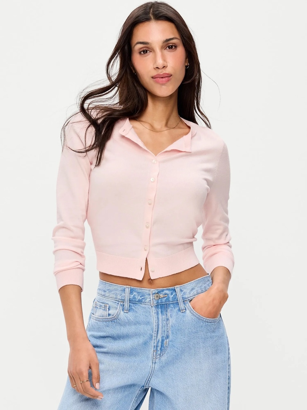 SoSoft Lite Cropped Crewneck Cardigan in pastel pink